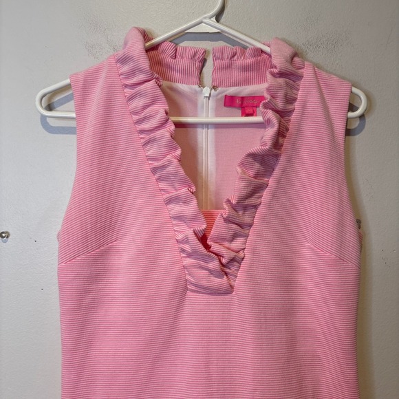 Lilly Pulitzer Tisbury Sleevless Pink Seersucker V-Neck Ruffle Dress Size S - Picture 4 of 9